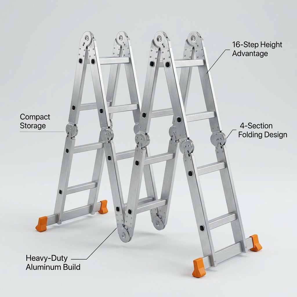 16 -Step Multi-Purpose Aluminum Ladder DINGQI Brand – Heavy Duty Ladder for Home & Office Use - BAS Kuwait Bab Al Saif