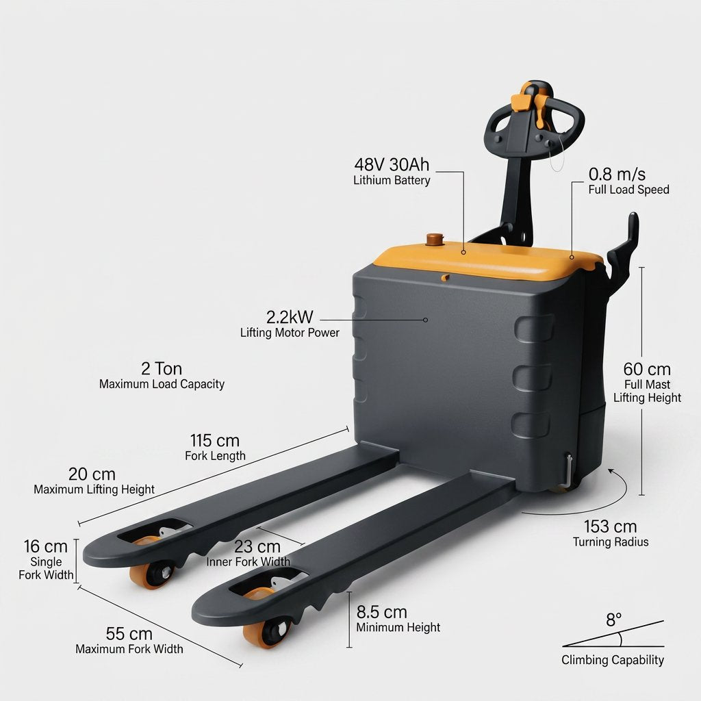 2 Ton Electric Pallet Jack | 48V Lithium Battery | 115cm Fork | 0.8m/s Speed | Compact Pallet Stacker - BAS Kuwait Bab Al Saif