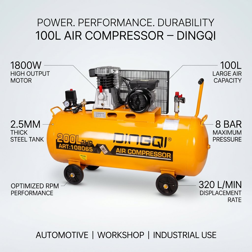Air Compressor 100L 1800W Dingqi Brand - BAS Kuwait Bab Al Saif
