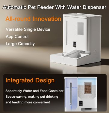 Automatic Cat Feeder 2 in 1 Pet Food and Water Fountain Wifi APP Control Smart with Camera 1080p Recording - BAS Kuwait Bab Al Saif