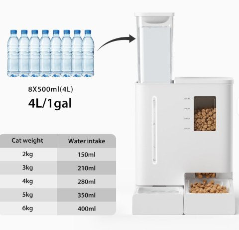 Automatic Cat Feeder 2 in 1 Pet Food and Water Fountain Wifi APP Control Smart with Camera 1080p Recording - BAS Kuwait Bab Al Saif