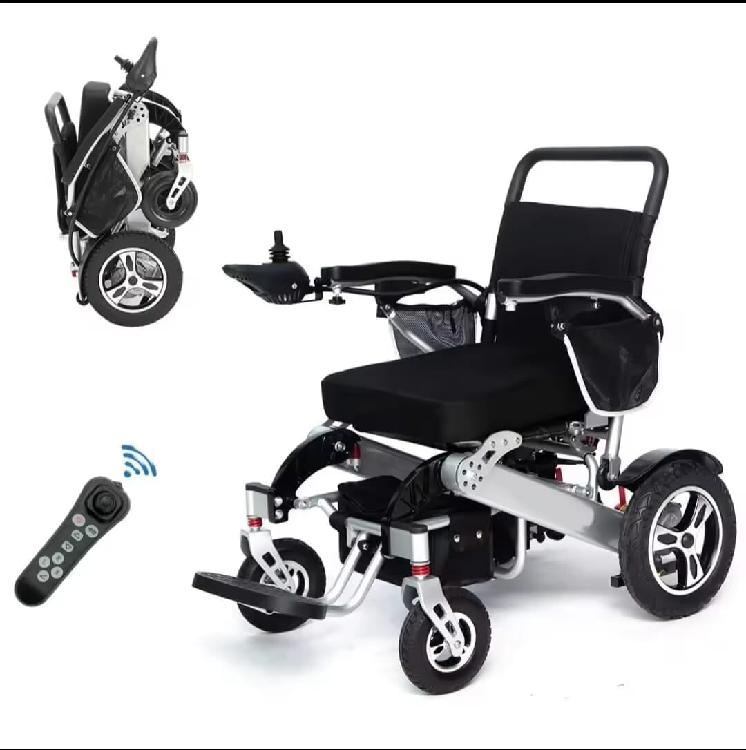 Automatic Folding Aluminium Electric Mobility Chair with Remote Control | Dual 250W Motors Bab Al Saif Black Standard
