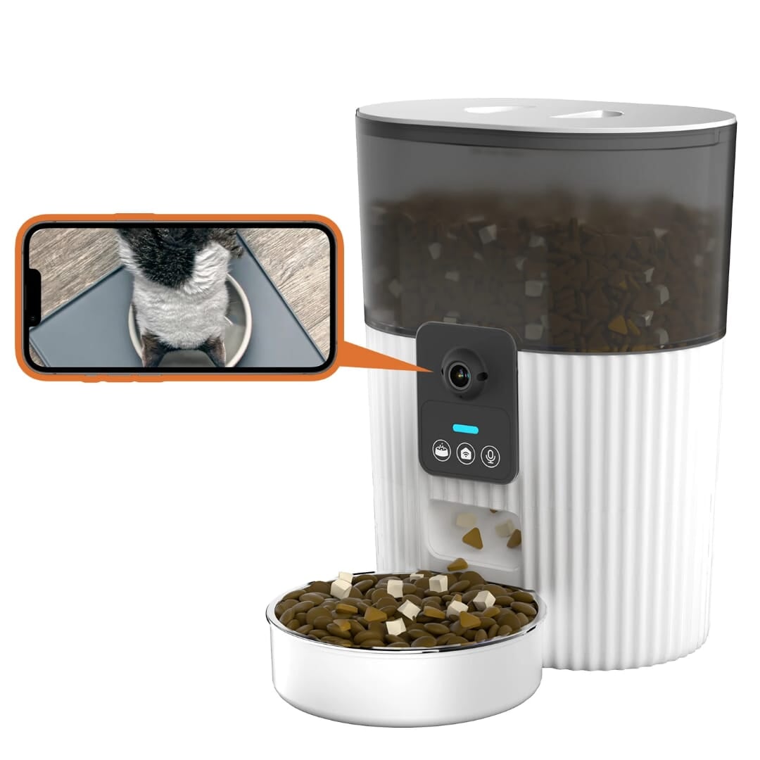 Automatic Smart Remote Food Dispenser Feeder 3L With Stainless Steel Bowl and 1080P HD Camera For Pets Cats And Dogs - BAS Kuwait Bab Al Saif White Standard