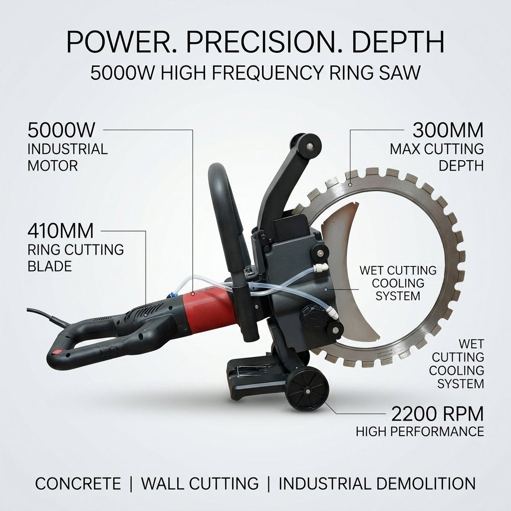 Concrete Wall Cutter 5000W | 410mm High Frequency Electric Ring Saw | Wet Cutting 30cm Depth - BAS Kuwait Bab Al Saif