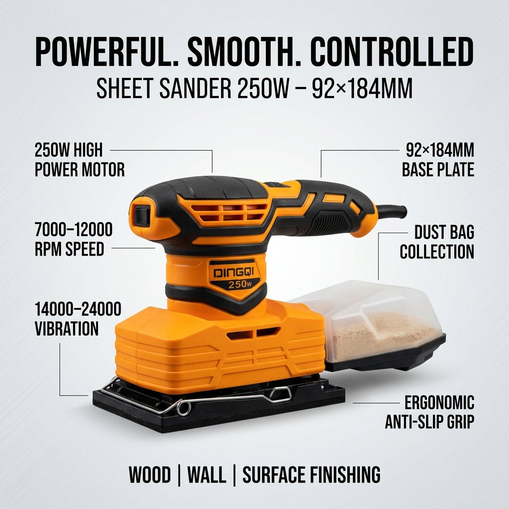 Corded Electric Sheet Sander 250W With Dust Bag Orbital Sander DINGQI BRAND - BAS Kuwait Bab Al Saif