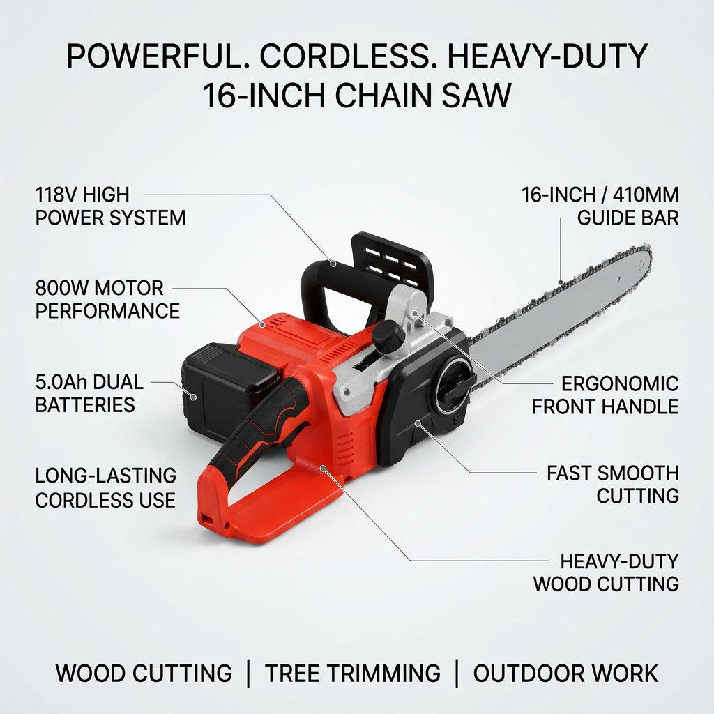 Cordless Chain Saw 16" with 2 batteries - BAS Kuwait Bab Al Saif