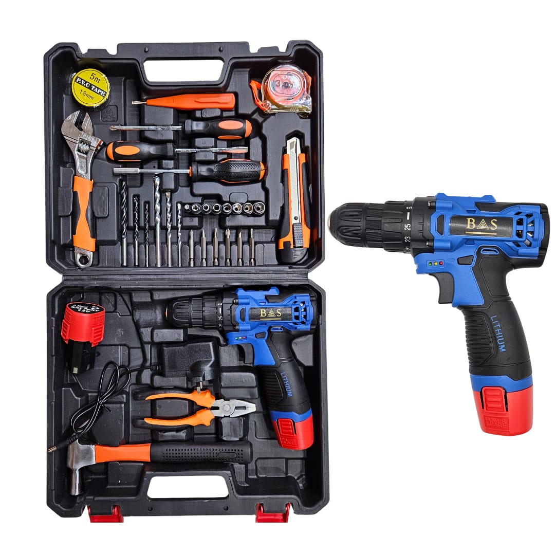 Cordless Drill 12v with tools set - BAS Kuwait Bab Al Saif Blue Standard