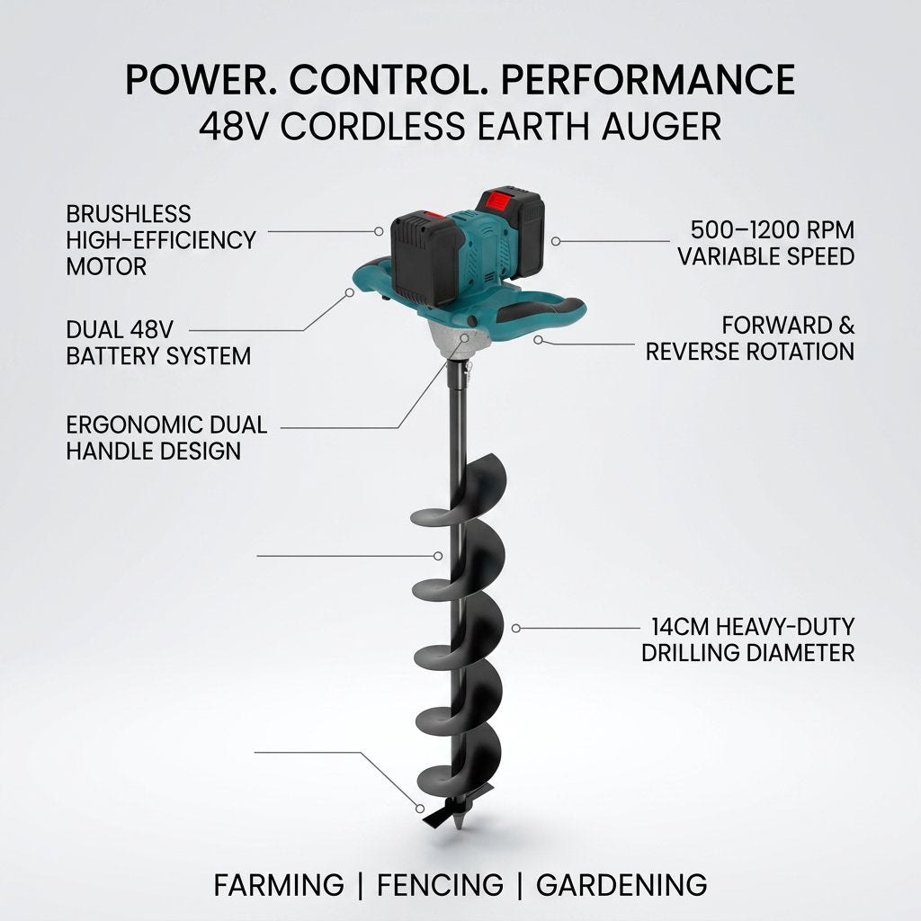 Cordless Earth Auger 48v with 2 batteries - BAS Kuwait Bab Al Saif