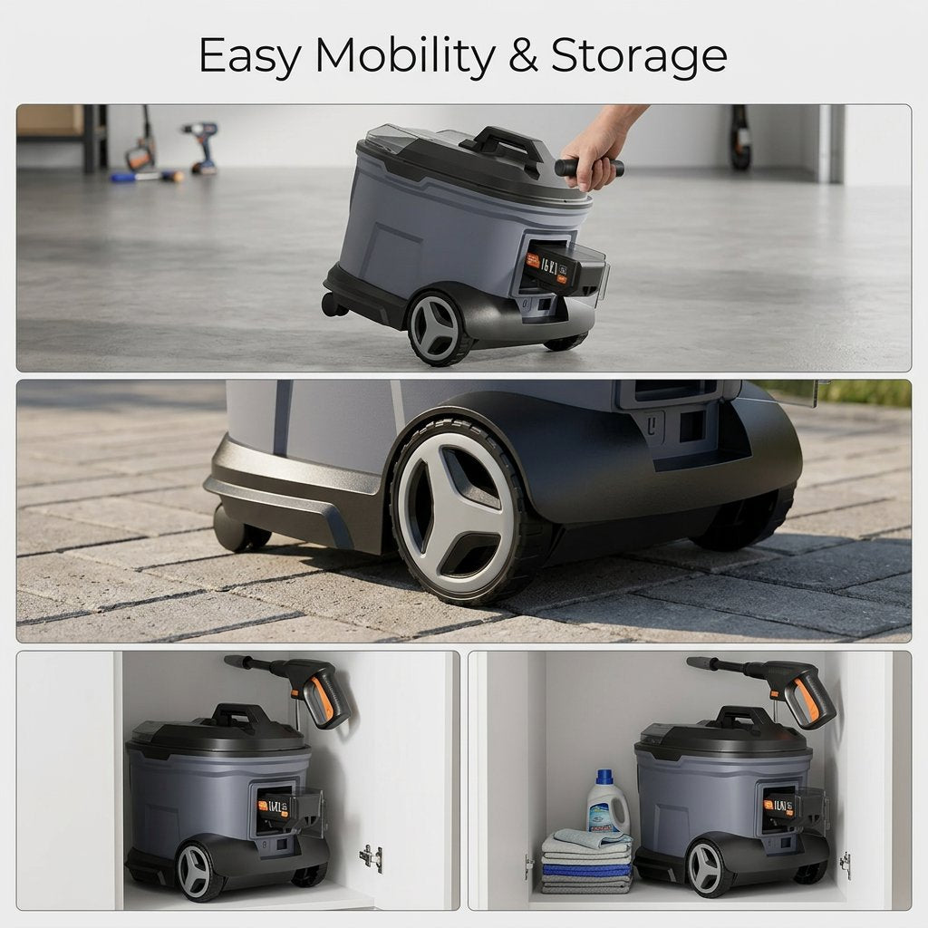 Cordless High Pressure Washer with Drum Trolley 21V - BAS Kuwait Bab Al Saif