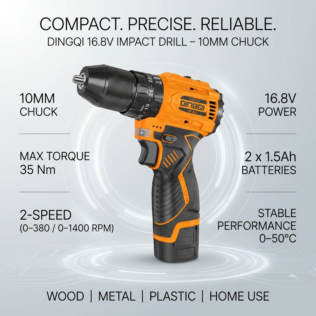 Cordless Impact Drill 16.8V With 2 Batteries DINGQI BRAND - BAS Kuwait Bab Al Saif