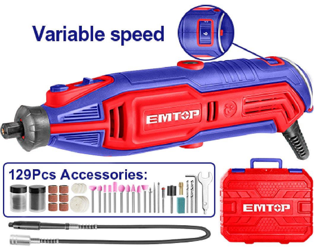 Die Grinder I Rotary Tool kit I Mini Grinder set I Multi-tool Kit 130W EMTOP BRAND - BAS Kuwait Bab Al Saif Red Standard