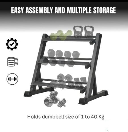 Dumbbells stand I 3 Tier Gym Weights rack 300kg Capacity - BAS Kuwait Bab Al Saif