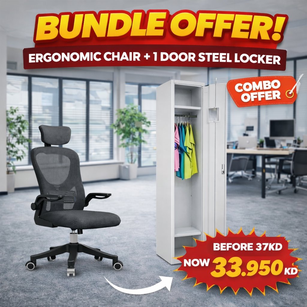 Ergonomic Chair + 1 Door Steel Locker Combo Offer - BAS Kuwait Bab Al Saif Office chair + 1 Door steel locker