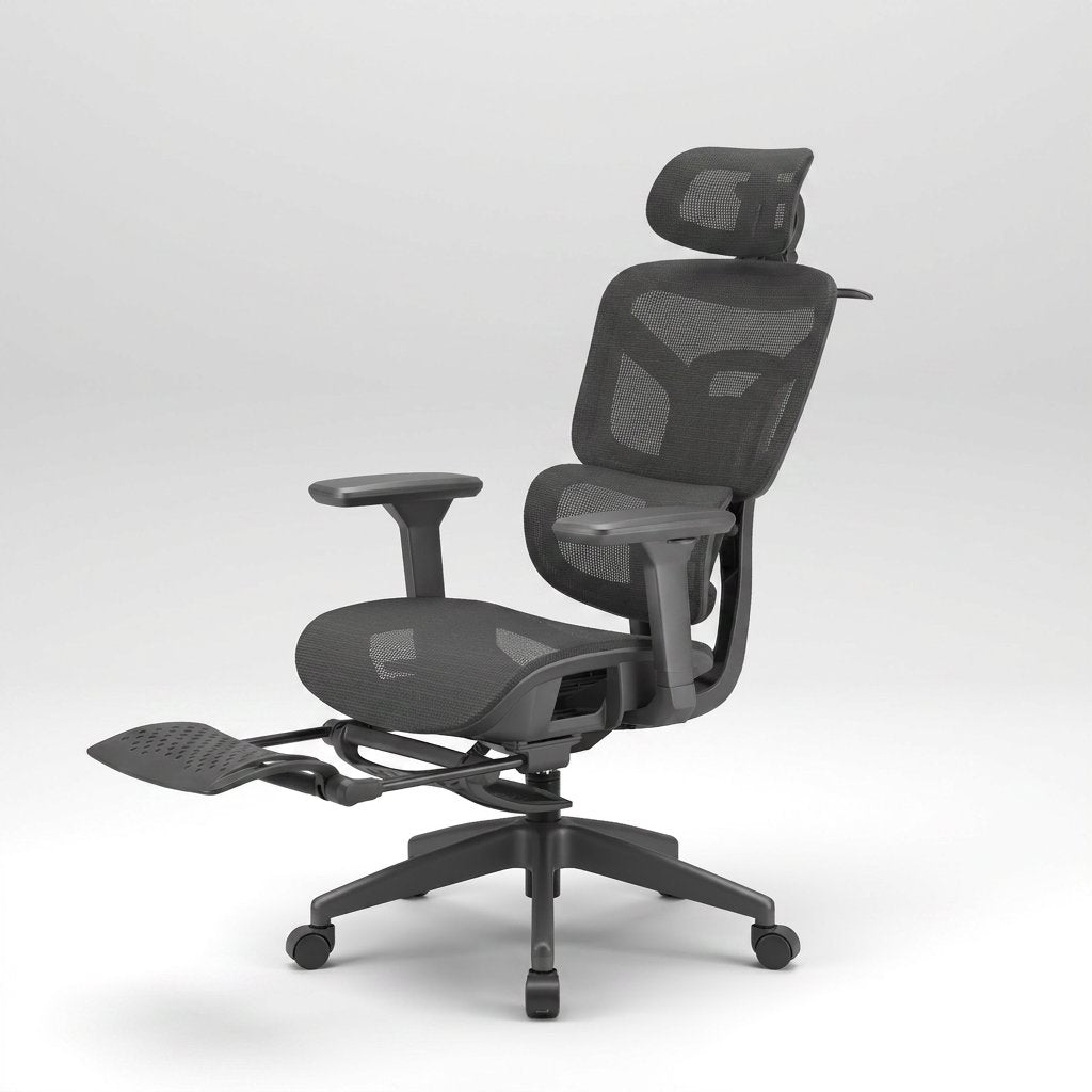 Ergonomic Office Chair with Footrest | Full Mesh, Lumbar Support, Reclining - BAS Kuwait Bab Al Saif