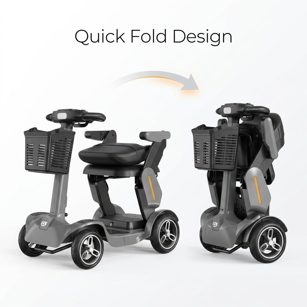 Foldable 4-Wheel Electric Mobility Chair Scooter Foldable – 350W Detachable Seat 60km Range Digital Screen - BAS Kuwait Bab Al Saif
