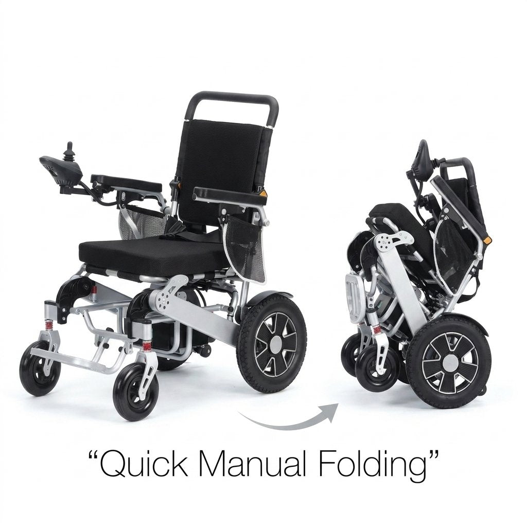 Foldable Aluminium Electric Mobility Chair with Remote Control 150kg capacity | Dual 250W Motors - BAS Kuwait Bab Al Saif