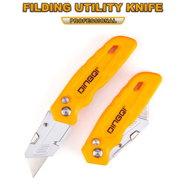 Foldable Utility Knife Blade Cutter alloy steel blade handle design office use Industrial Use Replaceable Portable Blade DINGQI BRAND - BAS Kuwait Bab Al Saif Standard Standard