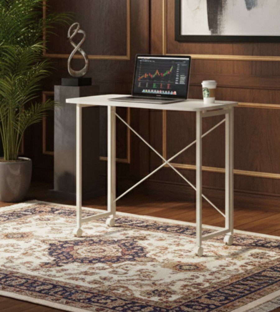 Folding Movable writing desk table with wheels | space saving table desk - BAS Kuwait Bab Al Saif