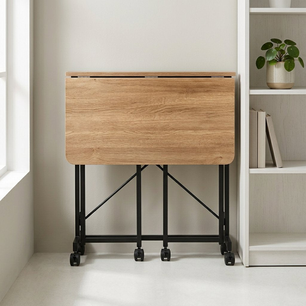 Folding Movable writing desk table with wheels | space saving table desk - BAS Kuwait Bab Al Saif