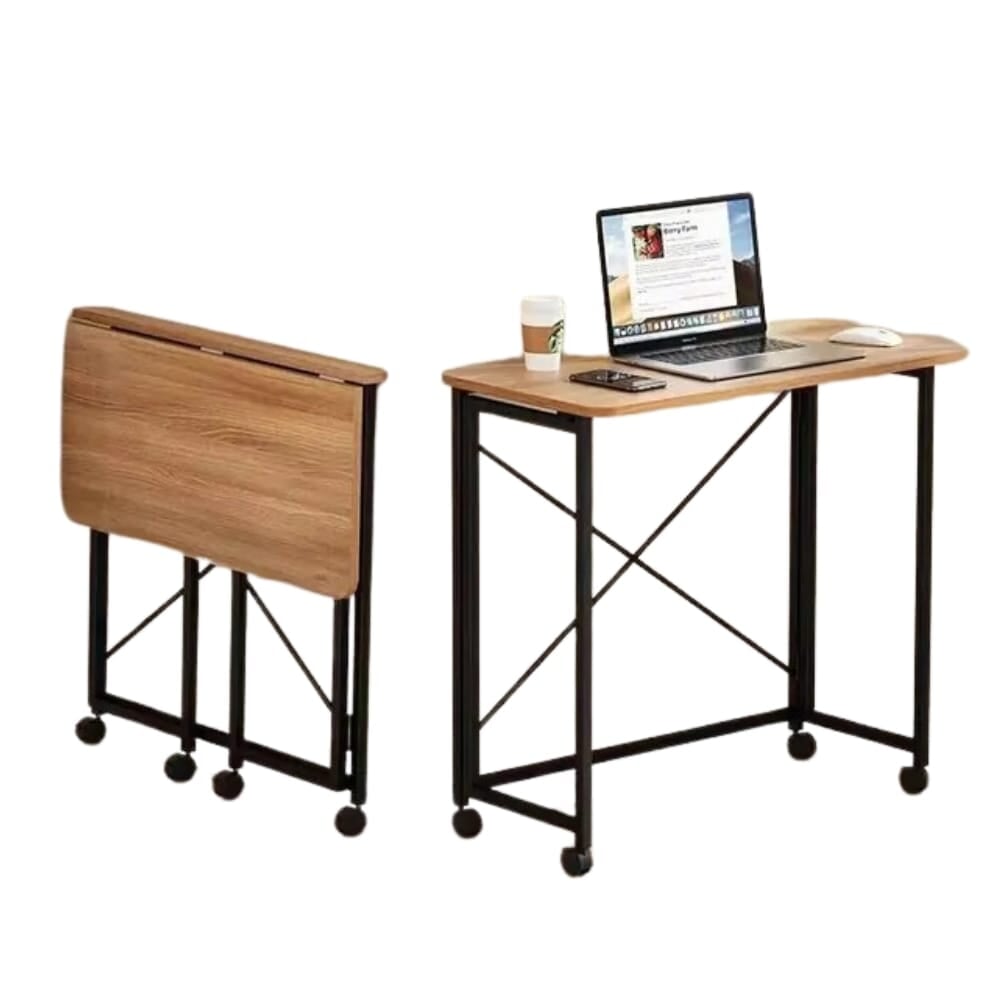 Folding Movable writing desk table with wheels | space saving table desk - BAS Kuwait Bab Al Saif Brown 100 × 50 × 75 cm