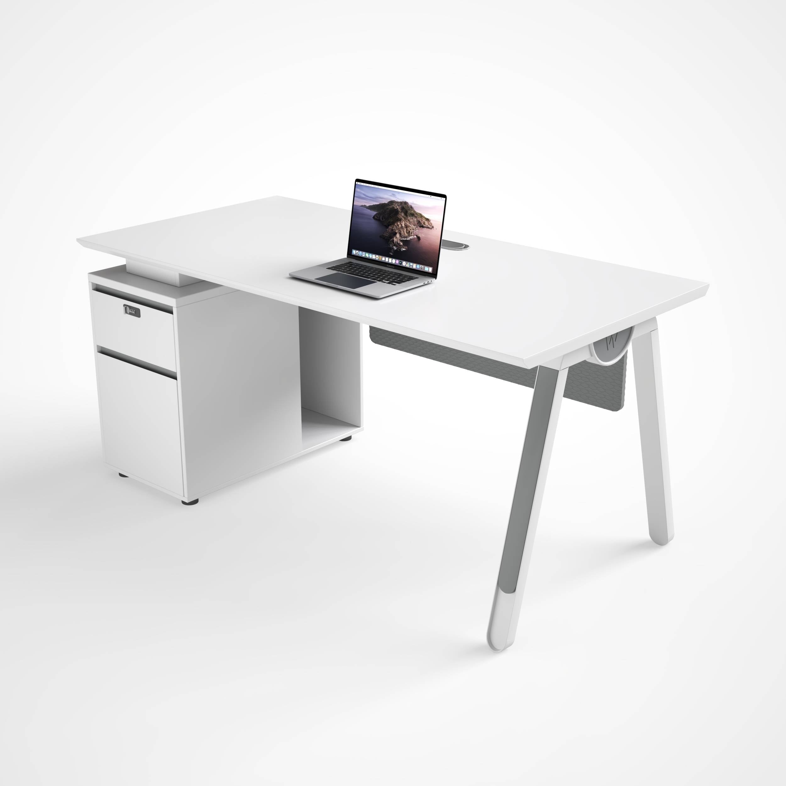 Folding Table Desk for Office - Modern Office Workstation Desk with Mobile Drawer Cabinet - BAS Kuwait Bab Al Saif