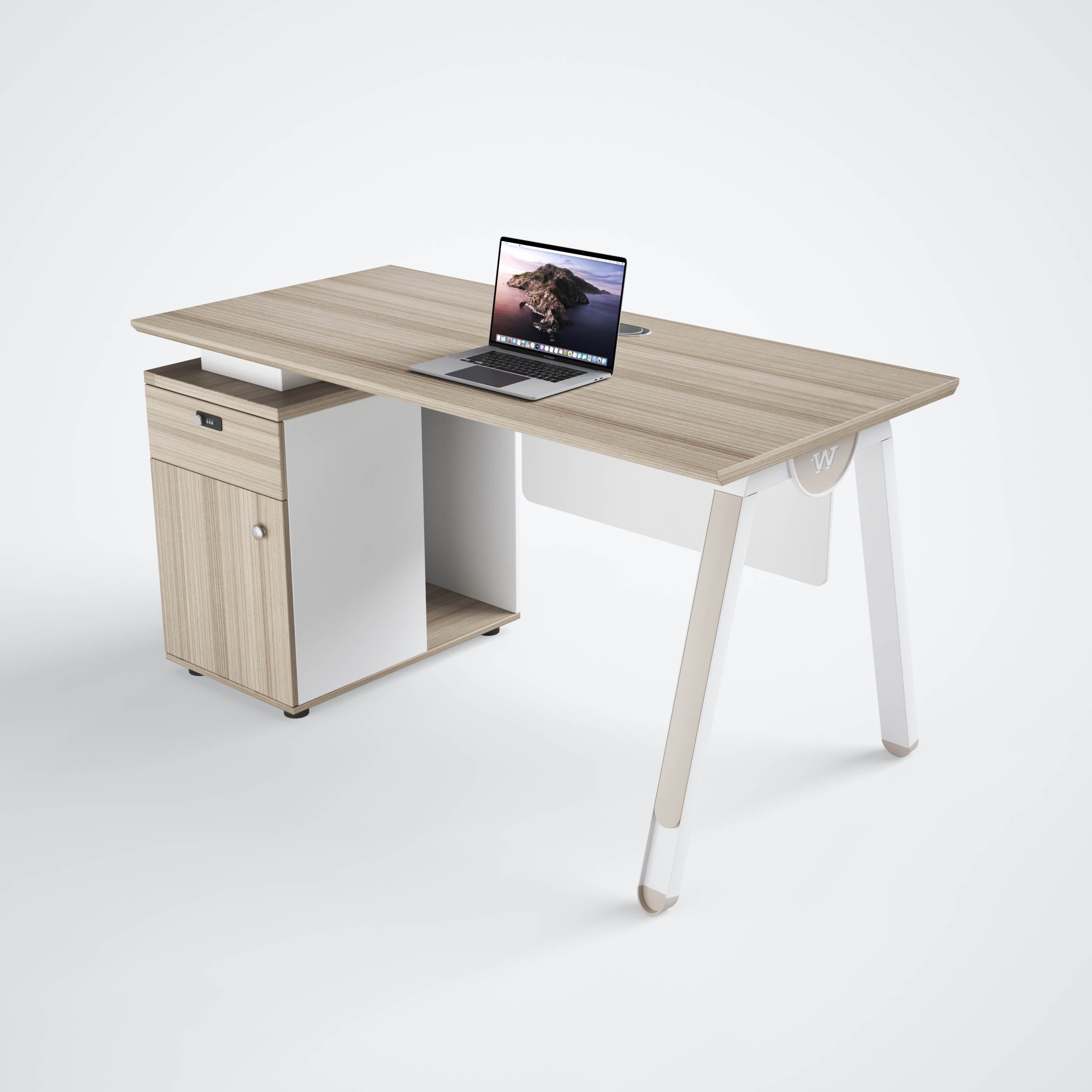 Folding Table Desk for Office - Modern Office Workstation Desk with Mobile Drawer Cabinet - BAS Kuwait Bab Al Saif