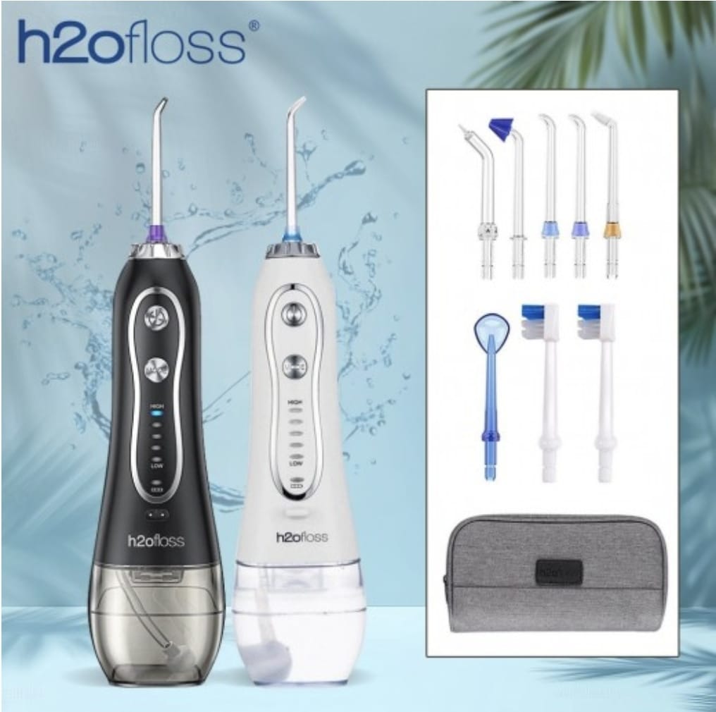 H2OFloss teeth cleaning water floss oral care | USB Rechargeable electric water floss 300ML- BAS Kuwait Bab Al Saif White Standard