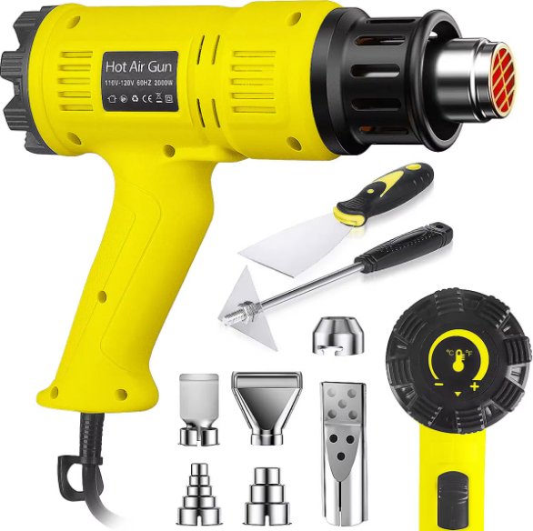 Hot Air Gun with Digital display Heat Gun Kit Heavy Duty 2000W Nozzle Protection - BAS Kuwait Bab Al Saif Yellow Standard