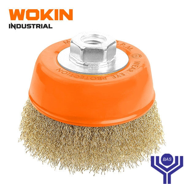 Industrial Cup Wire Brush with nut Wokin Brand - BAS Kuwait Bab Al Saif Standard 75Mm