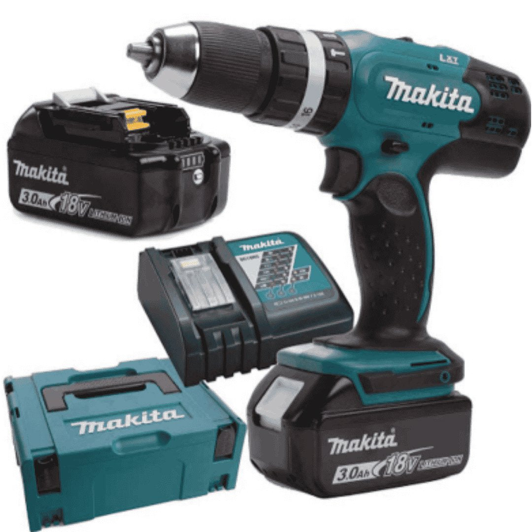 Makita Cordless drill 13mm 18v with 2 batteries DHP453RFE - BAS Kuwait Makita blue Standard