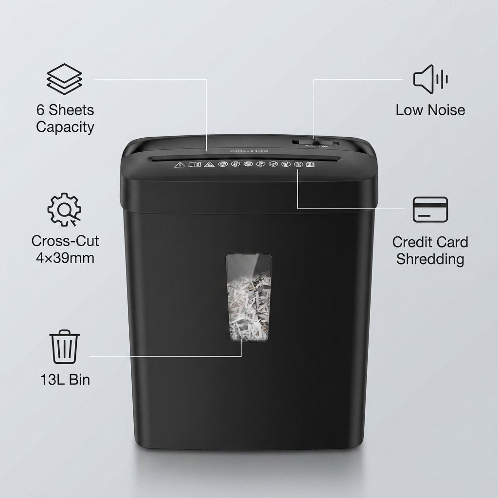 Mini cross cut paper shredder 6 sheets 13L Shredder machine - BAS Kuwait Bab Al Saif