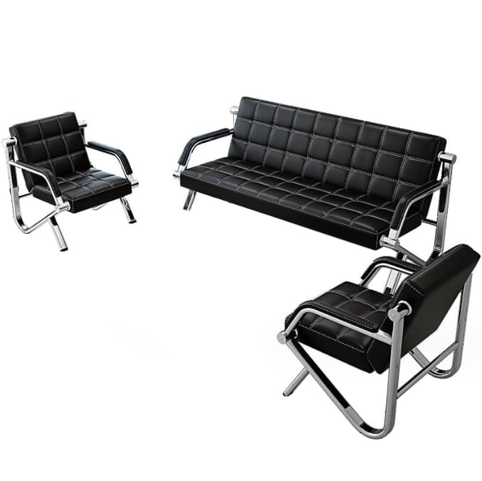 Modern Black Leather Chair & Sofa Stitched Set Reception Premium Finish – Office Chair & Lounge Furniture - BAS Kuwait Bab Al Saif Black 1 + 3 Seater Set