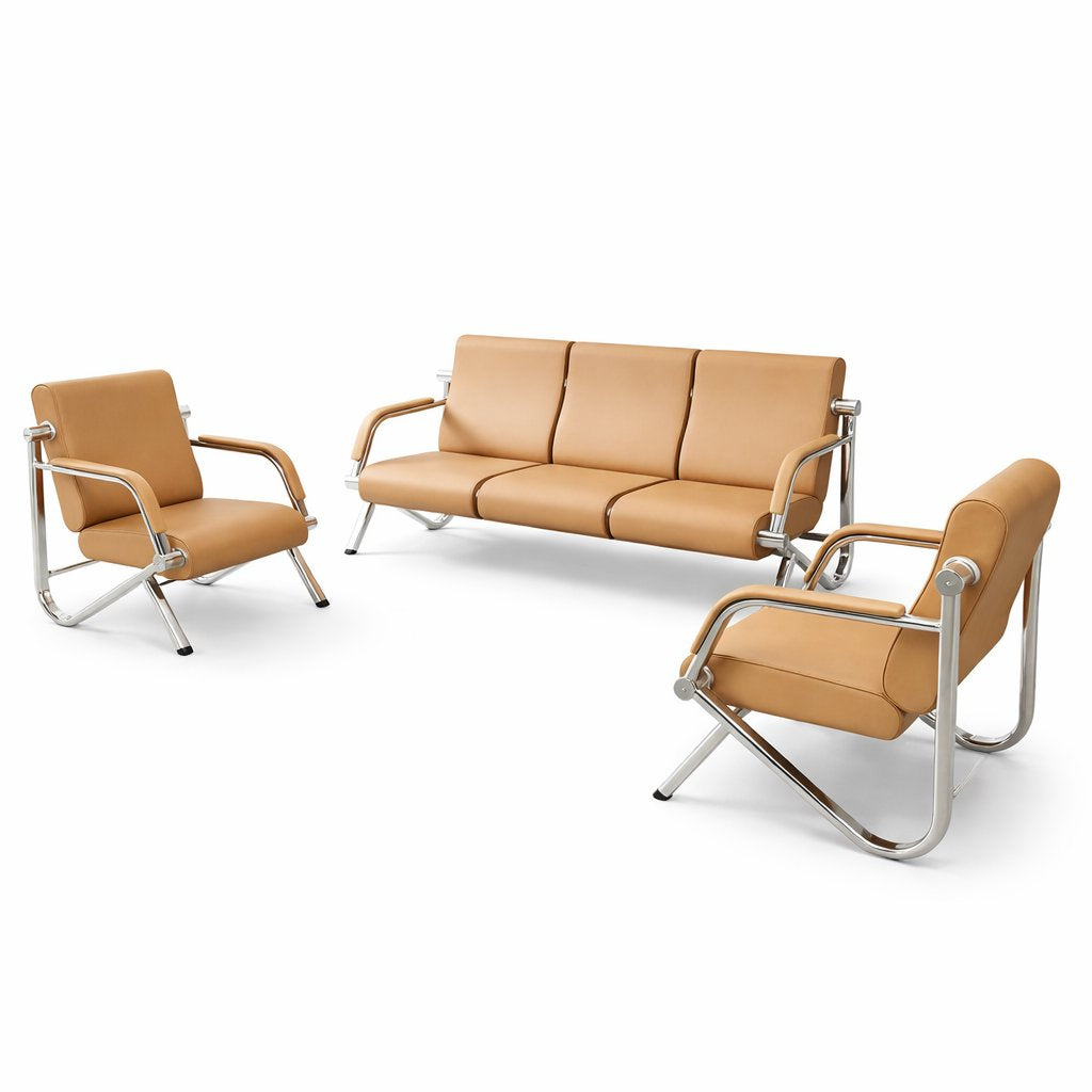 Modern Brown Leather Chair & Sofa Set Reception Premium Finish – Office Chair & Lounge Furniture - BAS Kuwait Bab Al Saif