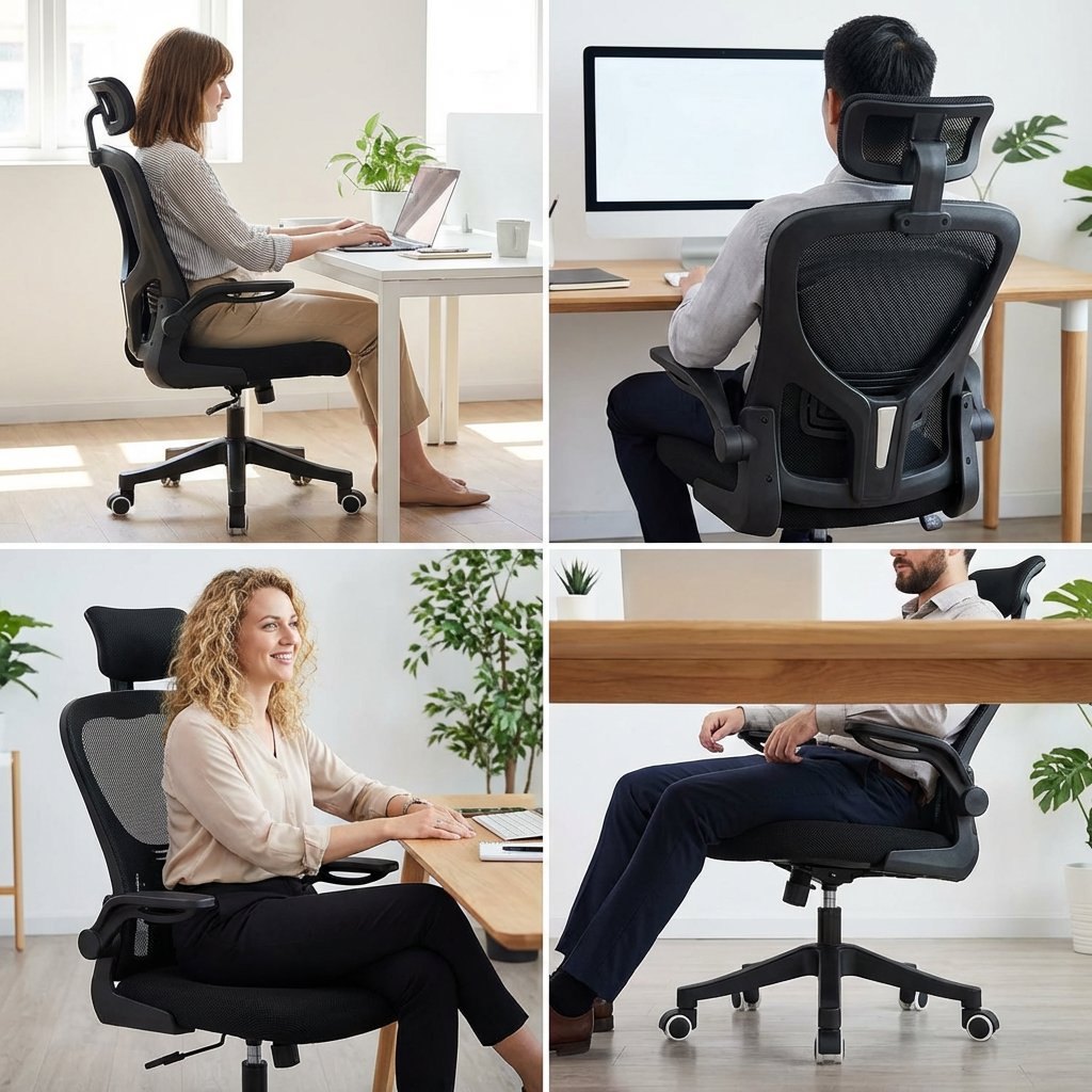 Office Chair Nylon Base Ergonomic with Adjustable Armrests, Headrest & Swivel Base – BAS Kuwait Bab Al Saif