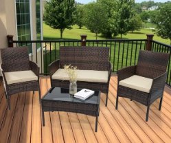 Outdoor Ratan Table & Chairs set Garden furniture - BAS Kuwait Bab Al Saif Standard Grey