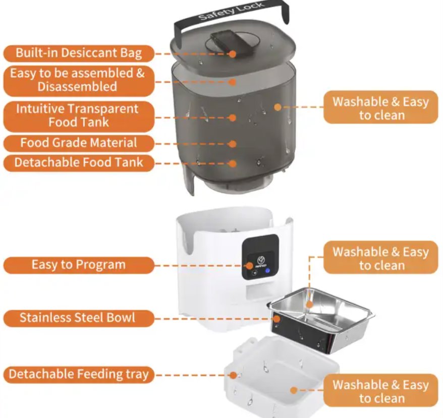 PAPIFEED Automatic Smart Remote Food Dispenser Feeder 3L For Pets Cats And Dogs - BAS Kuwait Bab Al Saif