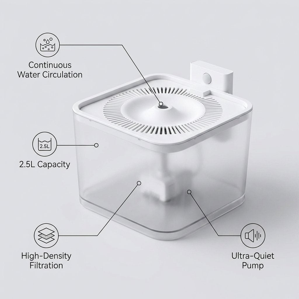 PAPIFEED Smart water fountain for Pet cats Dogs filter anti spill water bowl Hygienic Pets 2.5 Liter - BAS Kuwait Bab Al Saif