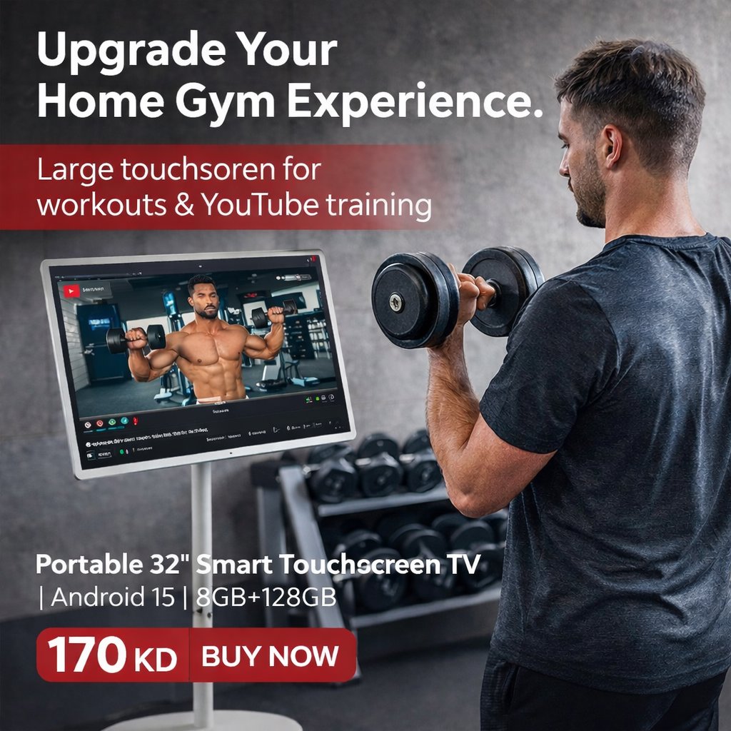 Portable 32" Smart Touchscreen TV with remote | Android 15 | 8GB+128GB | BAS Kuwait Bab Al Saif