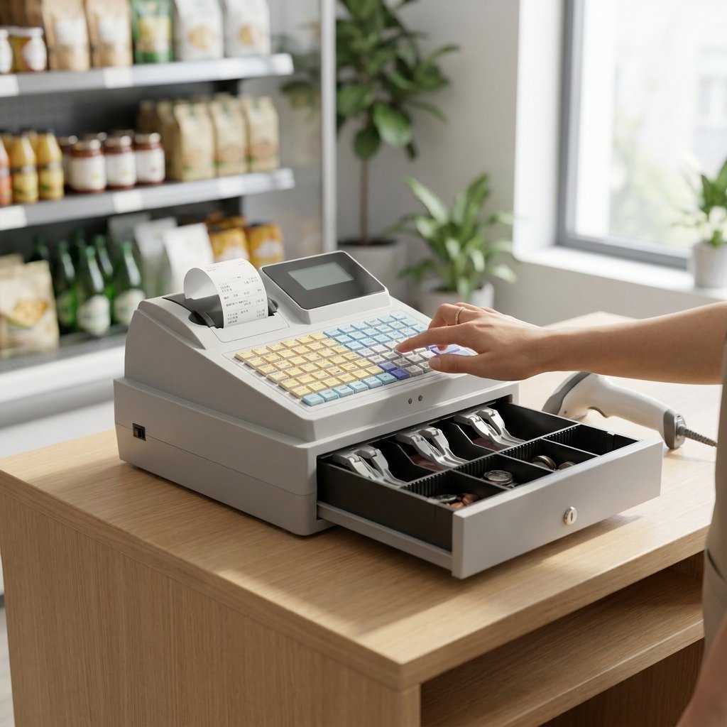 POS Cash Register Machine with Barcode Label Printing - BAS Kuwait Bab Al Saif