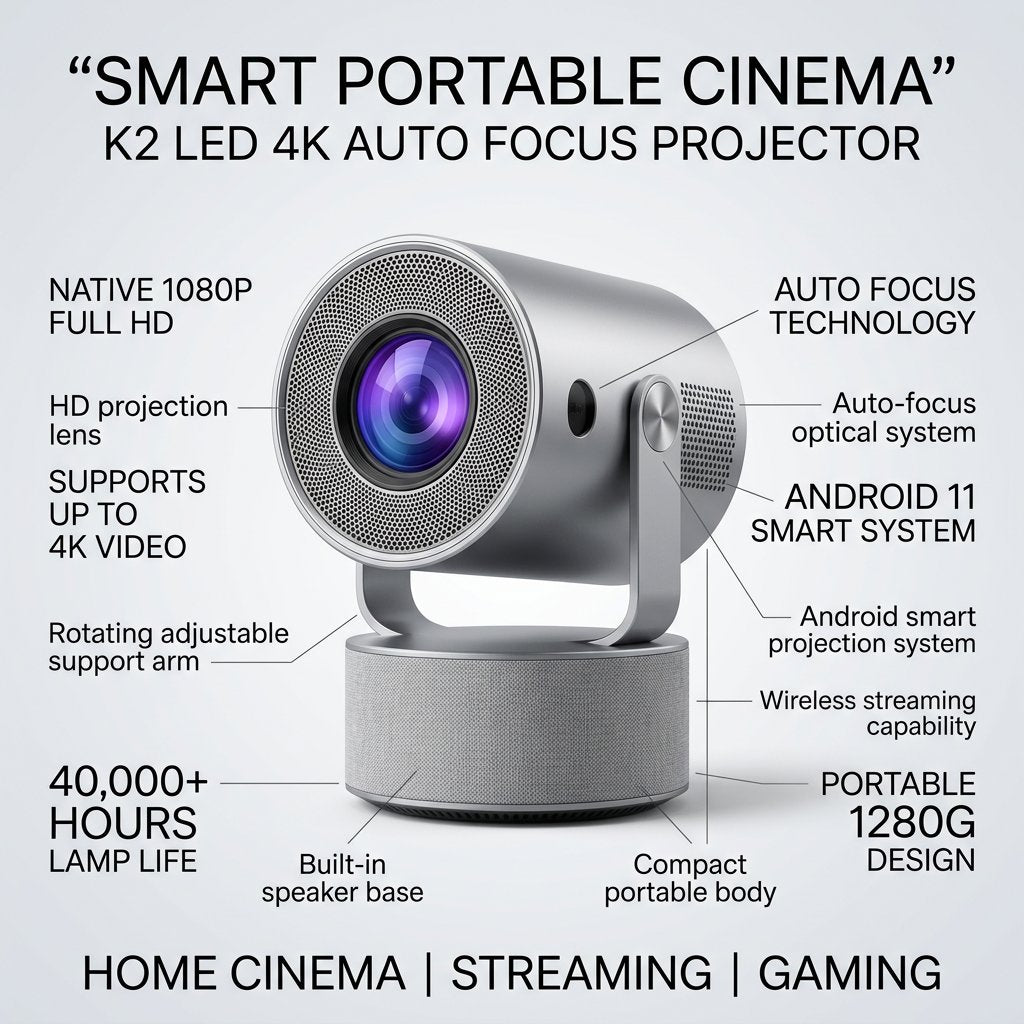 Projector K2 LED 4K Portable auto Focus Android battery Wifi - BAS Kuwait Bab Al Saif