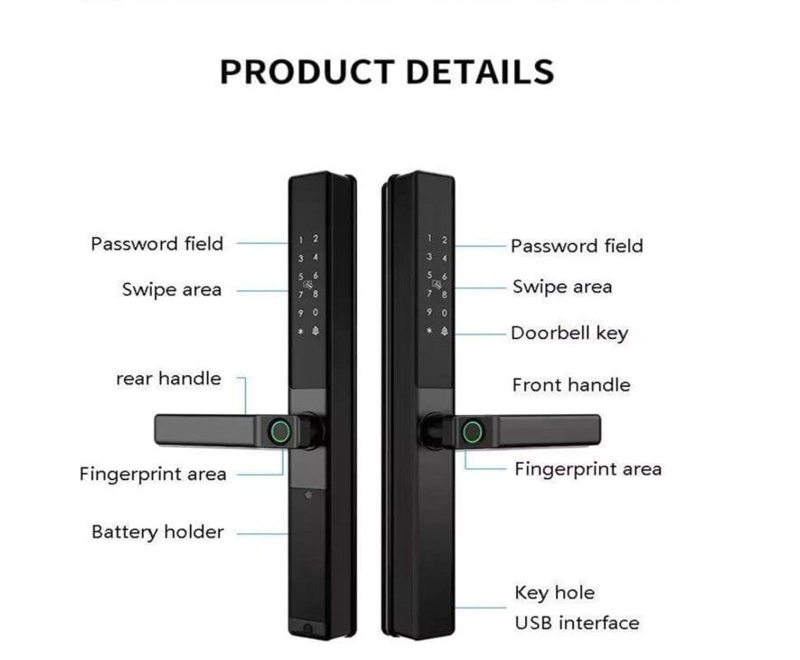 Smart Lock DQ02 - Two Way Security - Keyless Entry - Fingerprint, Pass code, key card, Mobile App (Wifi) - BAS Kuwait Bab Al Saif