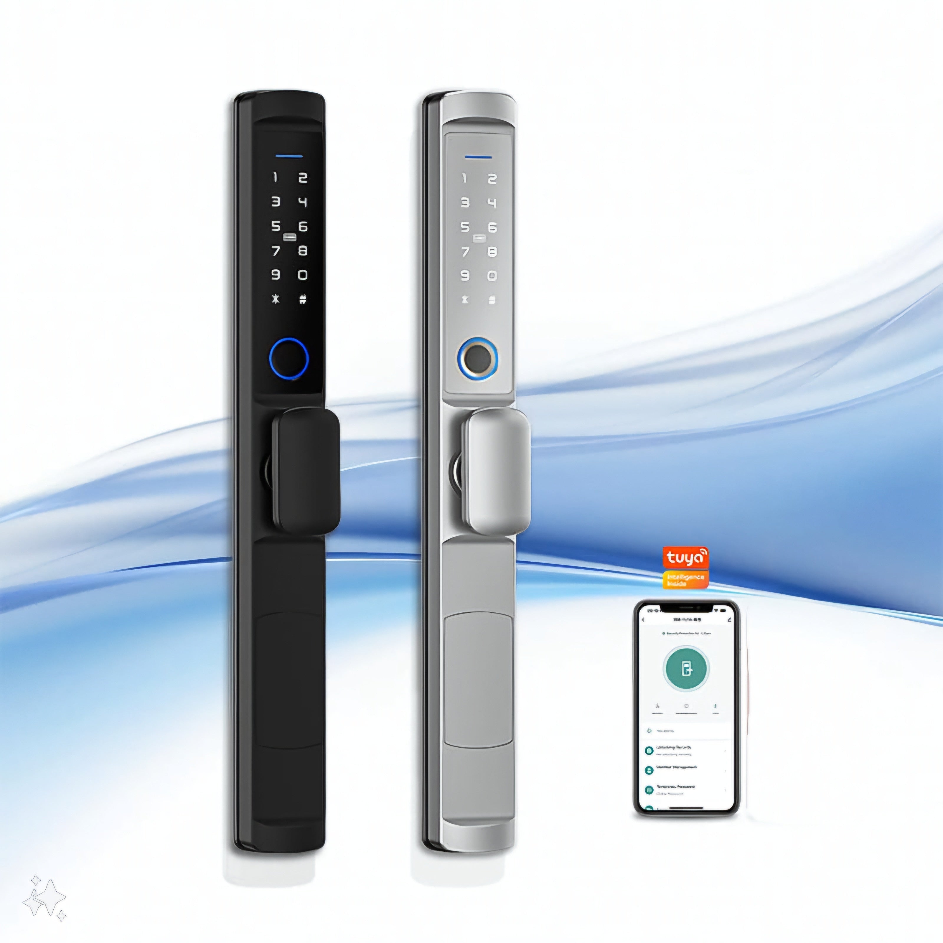 Smart Lock EY-390 - Keyless Entry - Fingerprint, Pass code, key card, Mobile App (Wifi) - BAS Kuwait Bab Al Saif Standard Without Fitting