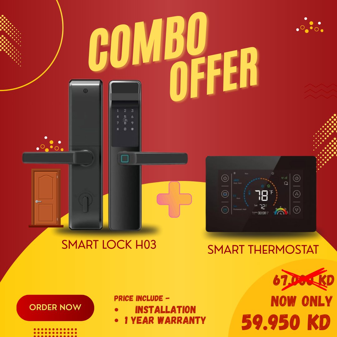Smart Lock F11S & Smart Thermostat Combo Offer - BAS Kuwait Bab Al Saif Smart Lock + Thermostat with Installation
