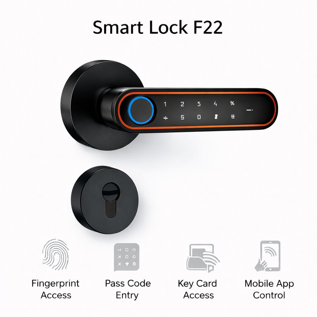 Smart Lock f22 - Keyless Entry - Fingerprint, Pass code, key card, Mobile App - BAS Kuwait Bab Al Saif