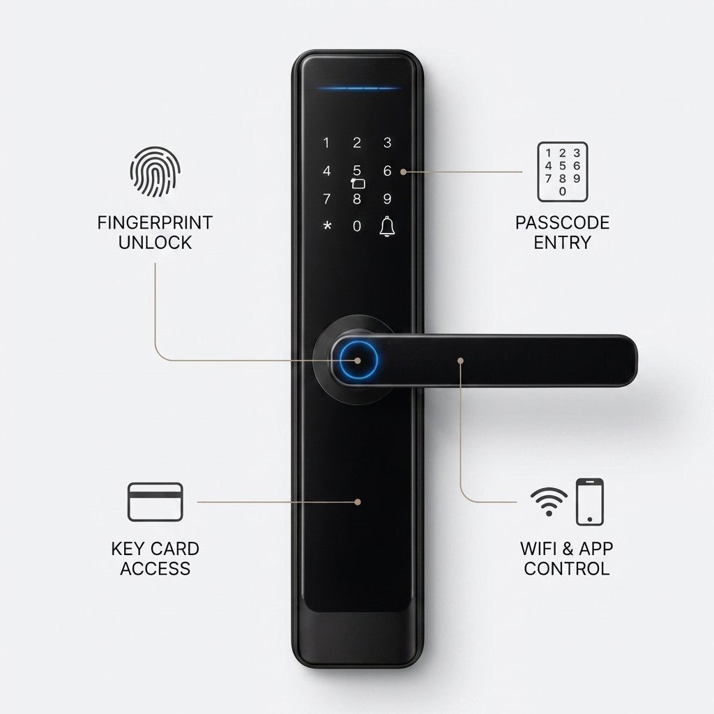Smart Lock H03 - Keyless Entry - Fingerprint, Pass code, key card, Mobile App (Wifi ) - BAS Kuwait Bab Al Saif