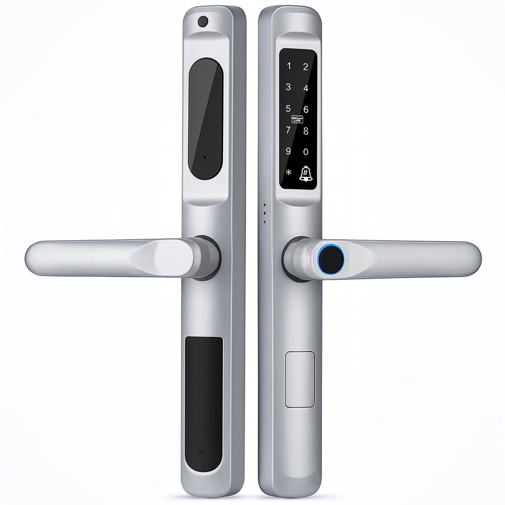 Smart Lock K9 - Keyless Entry - Fingerprint, Pass code, key card, Mobile App (Wifi) - BAS Kuwait Bab Al Saif Silver Without Fitting