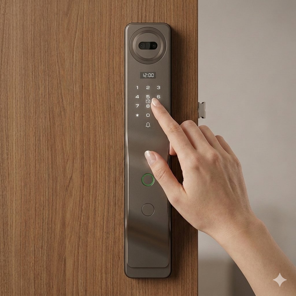Smart Lock M7 - Keyless Entry - Face Recognition, Fingerprint, Pass code, key card, Mobile App (Wifi), Video Intercom System - BAS Kuwait Bab Al Saif