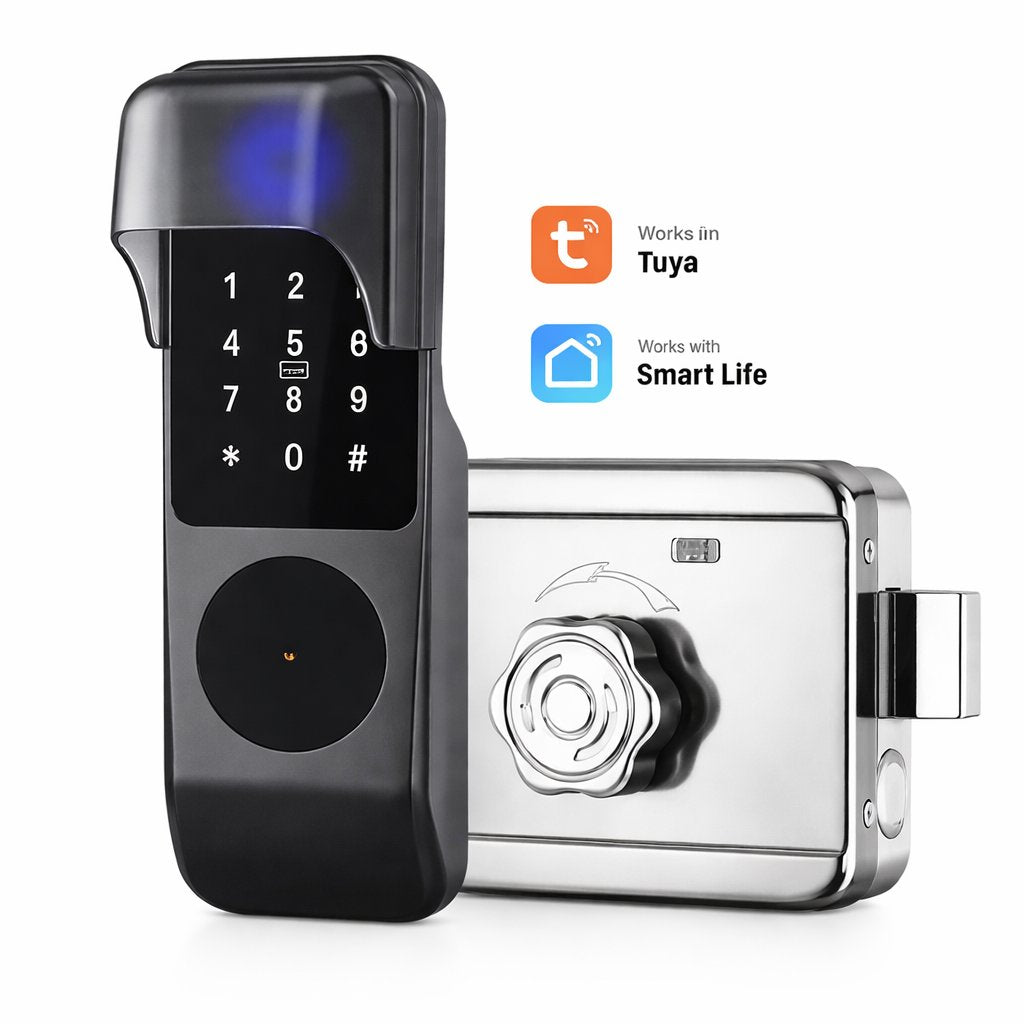 Smart Lock R06 Rim Lock - Keyless Entry - Fingerprint, Pass code, key card, Mobile App (Bluetooth) - BAS Kuwait Bab Al Saif