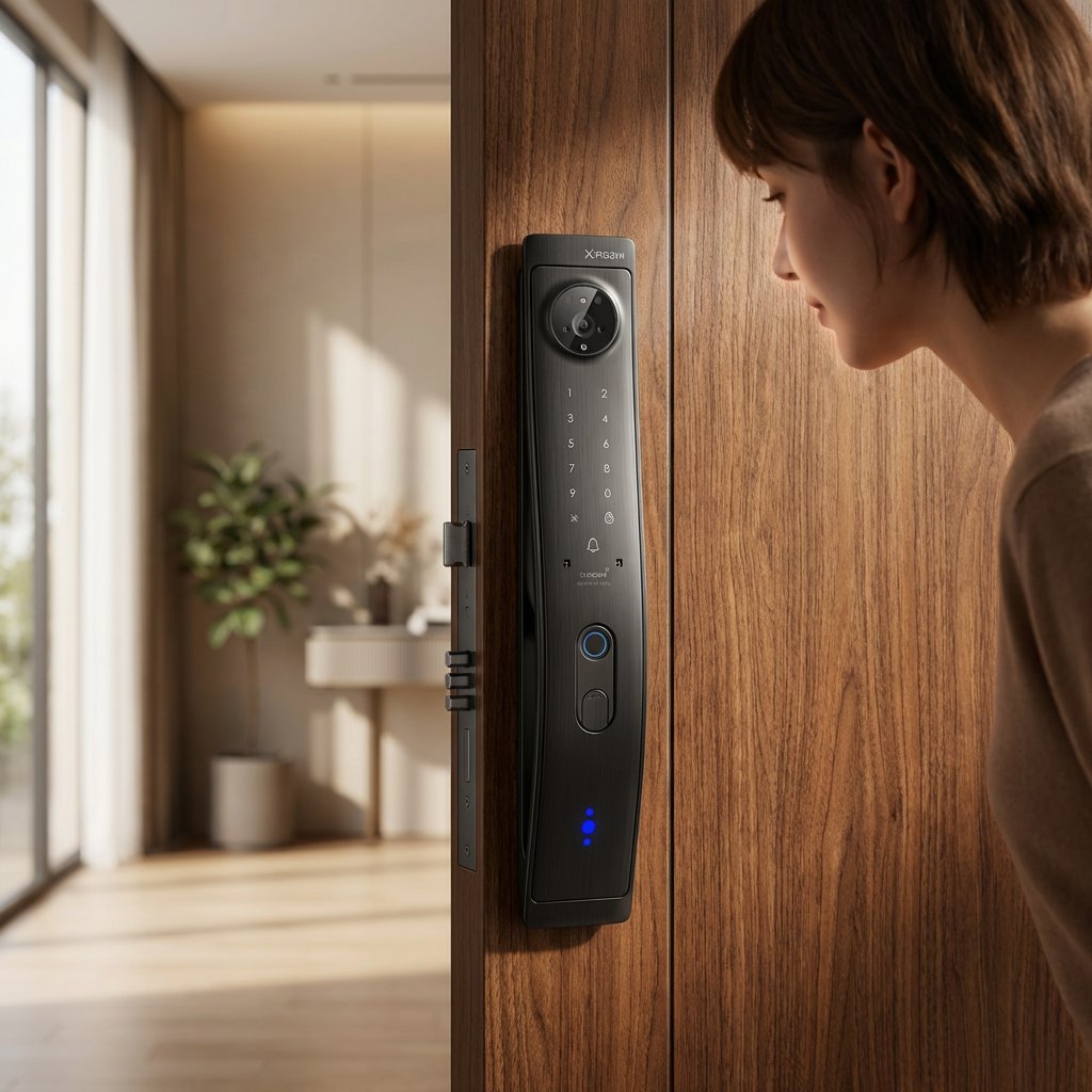 Smart Lock V8 - Keyless Entry - Face Recognition, Fingerprint, Pass code, key card, Mobile App , Video Intercom System - BAS Kuwait Bab Al Saif