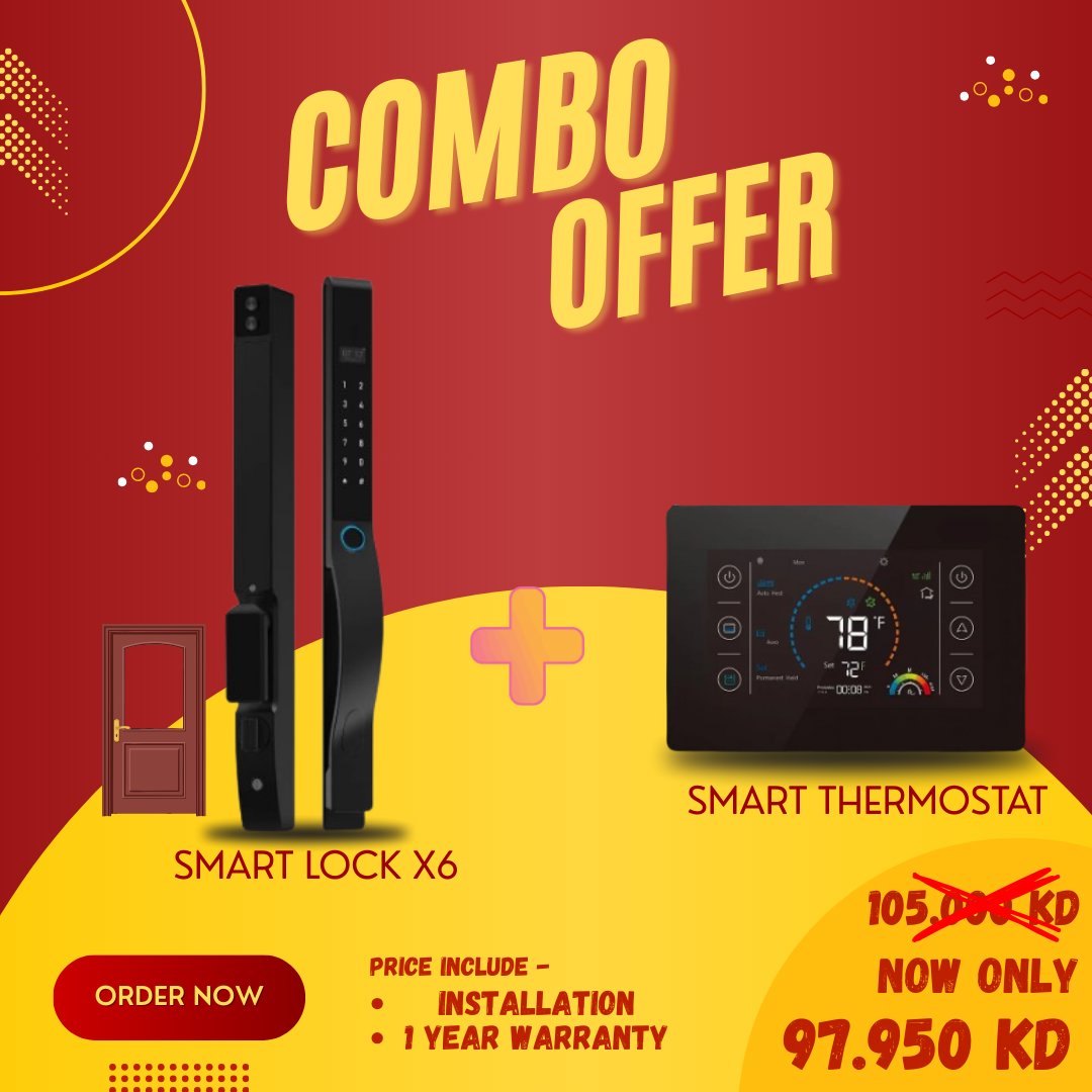 Smart Lock X6 & Smart Thermostat Combo Offer - BAS Kuwait Bab Al Saif Smart Lock + Thermostat With Installation